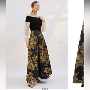 GOLDEN DAHLIA BLOSSOM JACQUARD MAXI SKIRT